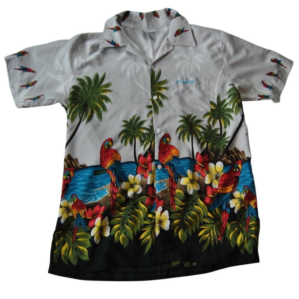 St Kitts Tropical Bird Hawaiian Button Down Shirt